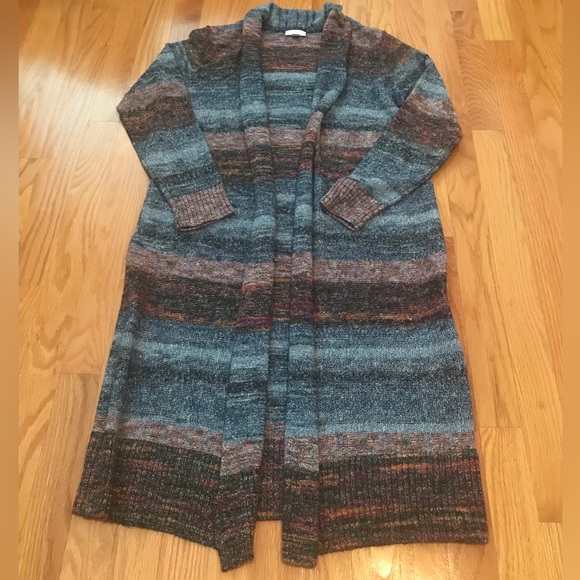 J. Jill Sweaters Jjill Blue And Brown Long Sleeve Maxi Cardigan